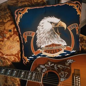 Harley Davidson Scarf Pillow Handmade with Faux Leather Backing